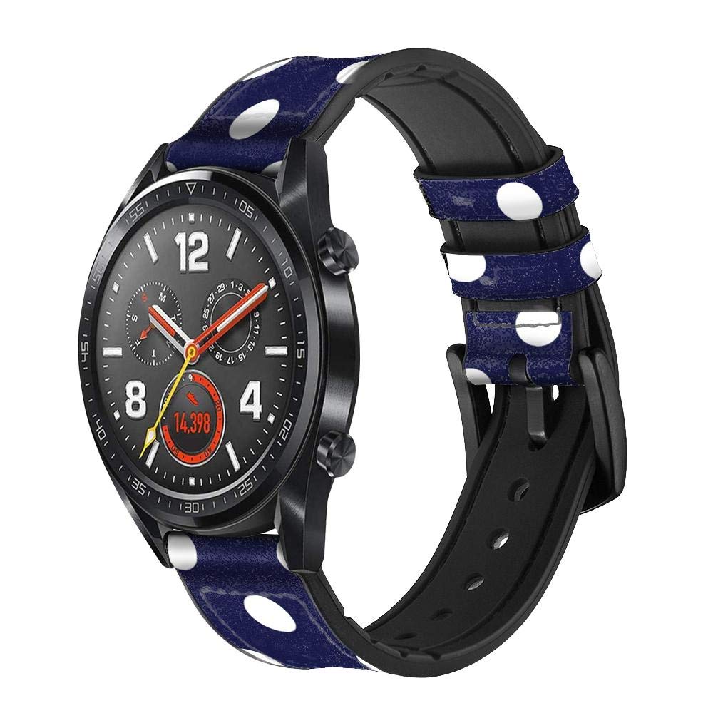 Blue Polka Dot Bracelet de Montre Intelligente en Cuir et Silicone pour Wristwatch Smartwatch Smart Watch Taille (22mm)
