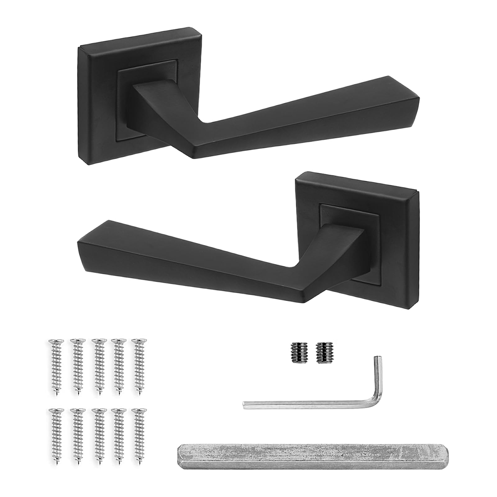 Decoranddecor Black Helix Square Door Handles – Aluminium Matt Internal Handle Sets – Modern Design For Wooden Interior Doors In Homes And Offices