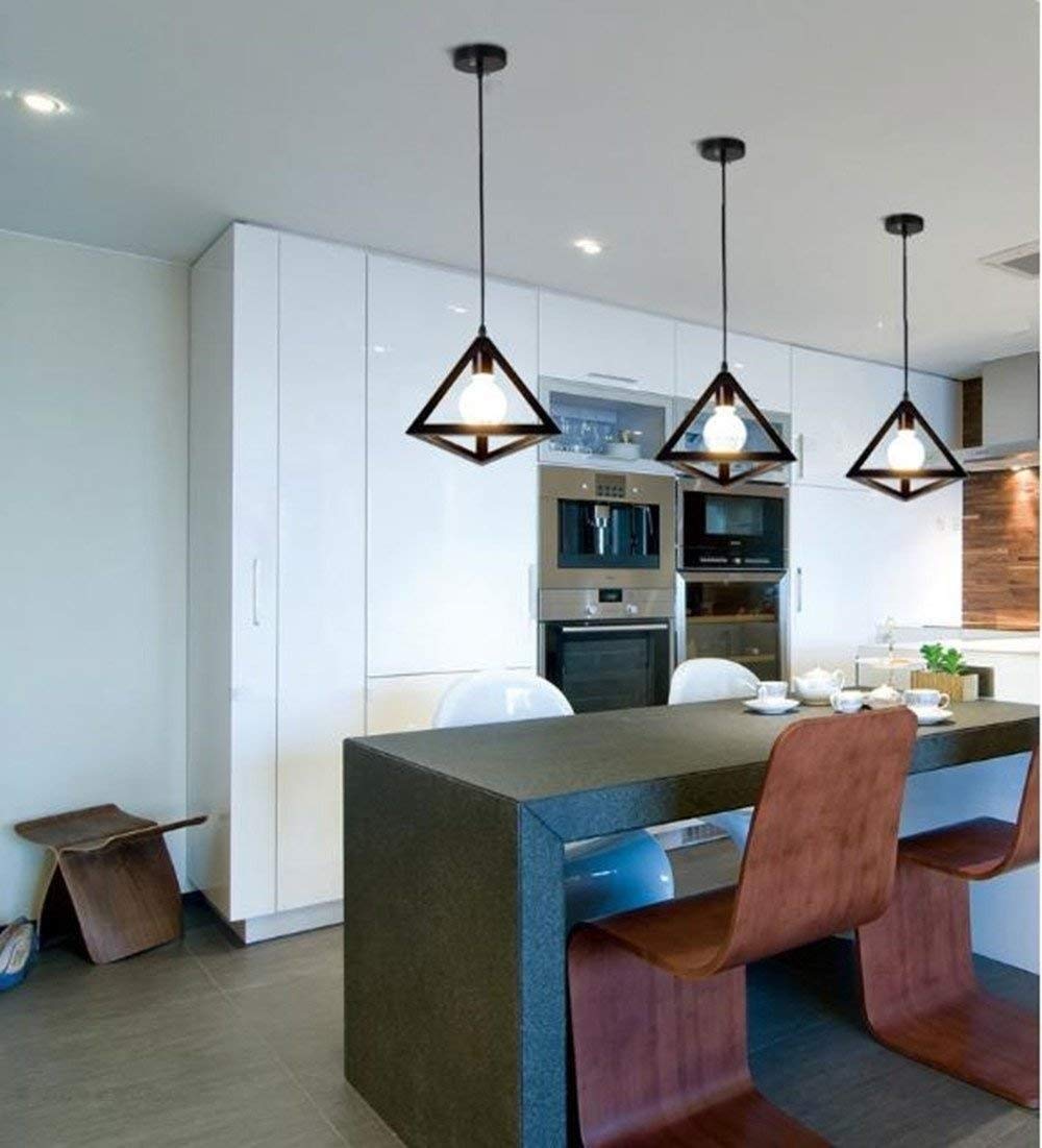 Lampadario A Sospensione Triplo Teste Stile Industriale Retrò - Forma Triangolare, Cavi Regolabili 95cm, Per Lampadine E27 - copertina
