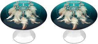 2 Pack Cabinet Knobs 1.1 Inch Single Hole Drawer Pulls Handles Decorative White Dream Catcher Feather Furniture Knobs for Dresser Kitchen Bathroom Cupboard Wardrobe Vanity Closet Door Hardware