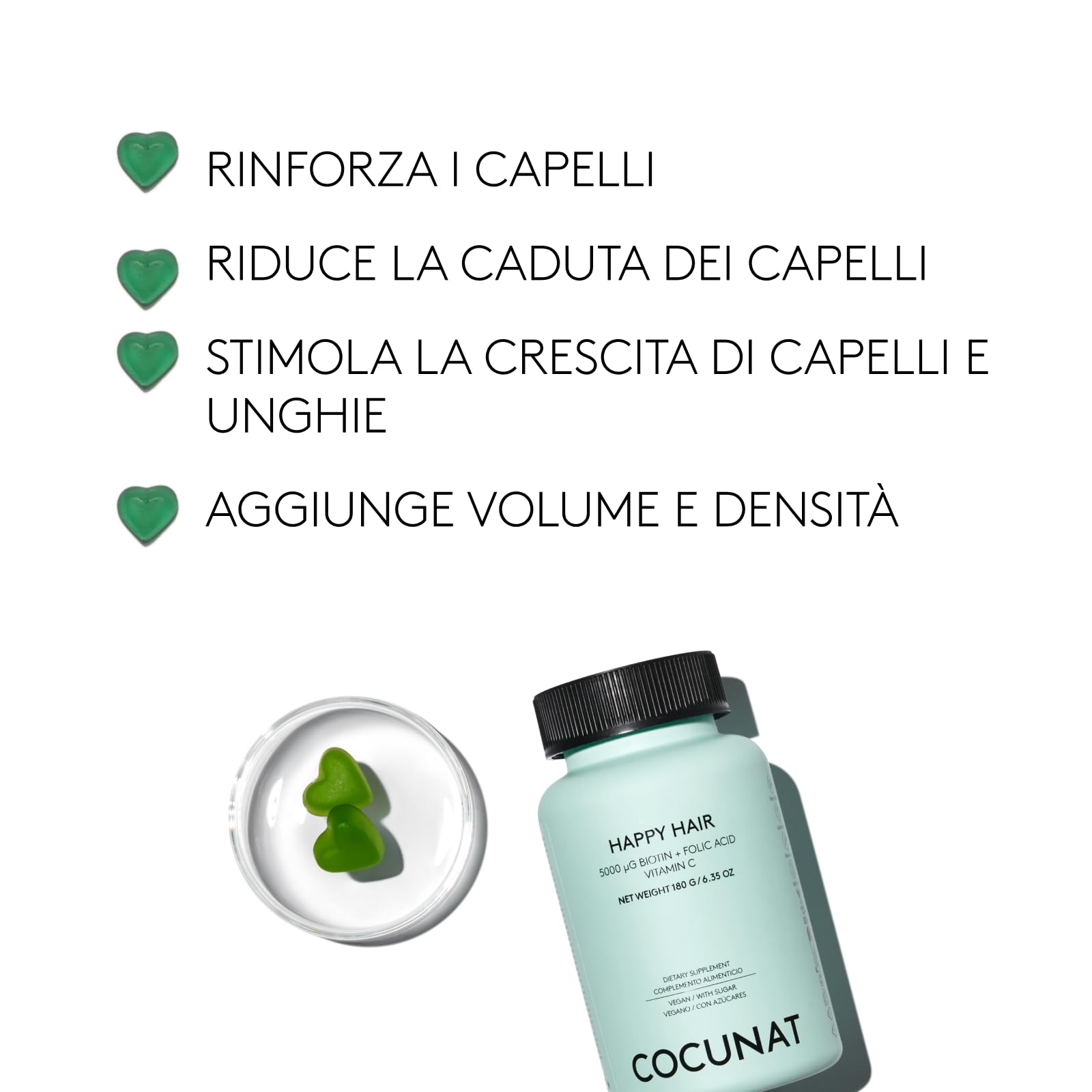 COCUNAT - Happy Hair Pack 3 Mesi - Vitamine Anticaduta - per Rafforzare, Stimolare la Crescita e Prevenire la Caduta dei Capelli - Capelli Sottili e Danneggiati - Biotina 5.000 mcg - 180 pz