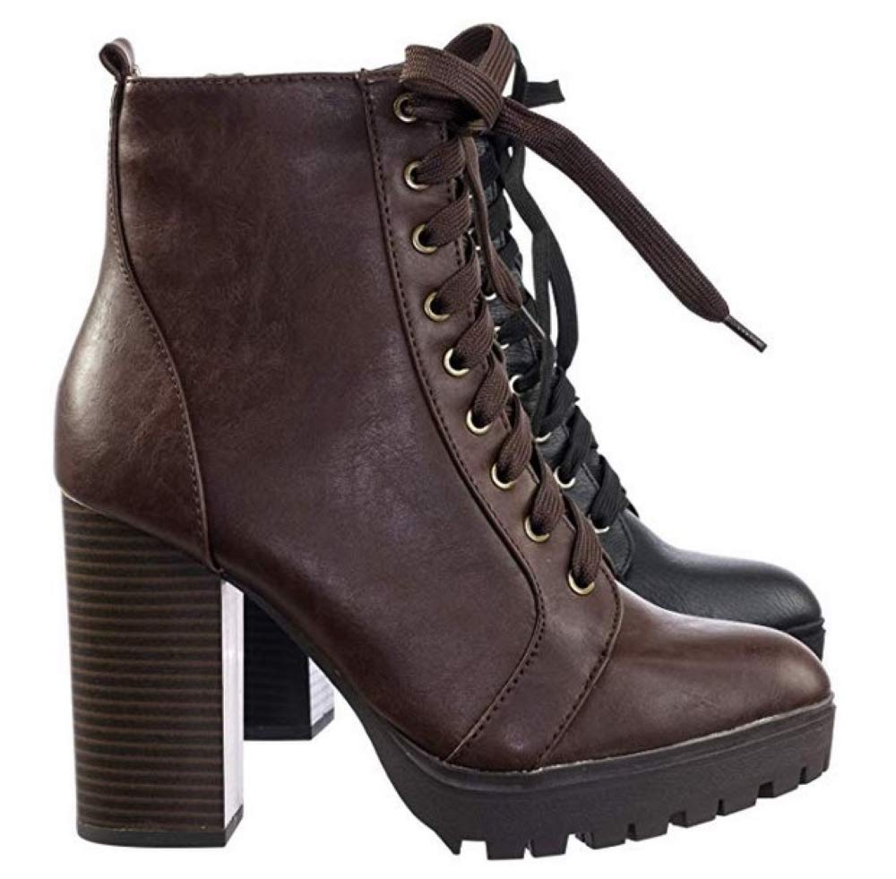 MVE Shoes Womens Top Guy Stylish Comfortable Lace Up Block Heel Ankle Boot