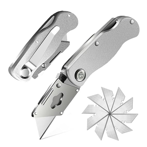 Serplex Mini Cutter Portable Folding Box Cutter with 12Pcs Heavy Duty SK5 Alloy Blades Multifunctional Cutter for Unpacking, DIY Crafting