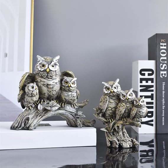 Owl Figurines,Cute Owl Statue,Small Decor Items,Sculpture Ornament for Home Office Tabletop.Gifts for Owl Lover. (Grey owl A)