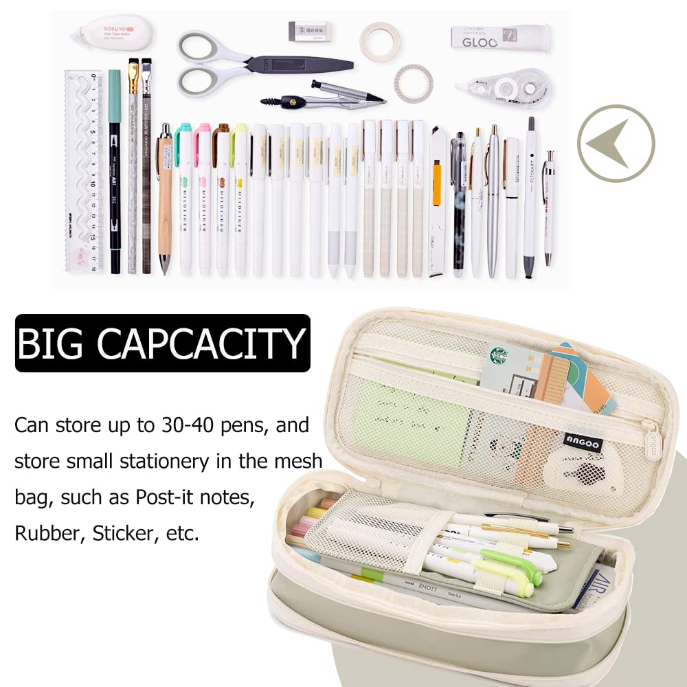 SeBeLi Large Capacity Pencil Case Durable Office College School Pen Holder Organizer Stationery Makeup Bag Pouch Box for Girls Adults 22x11cm (Light Green) - Image 4
