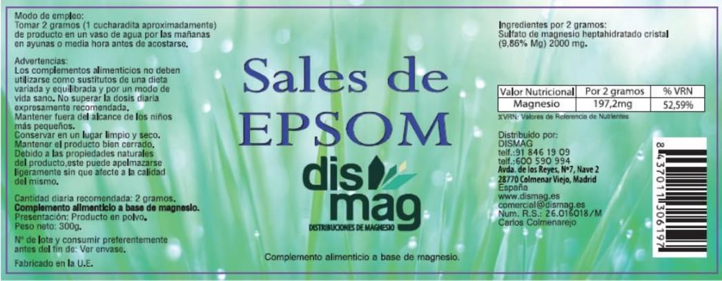 Dismag Sales Epsom Naturales 300 Gr Tarro De 300 Gr 100 ml