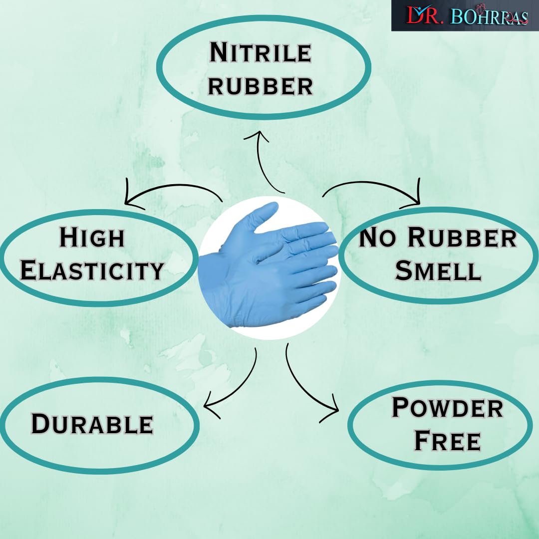 Dr.Bohrras� ?Disposable Nitrile Examination Gloves? (Large) 100 pcs Powder Free Blue ISO CE WHO GMP Certified Medical | Industrial | Lab | Hospital | Food Grade | Personal ? 4