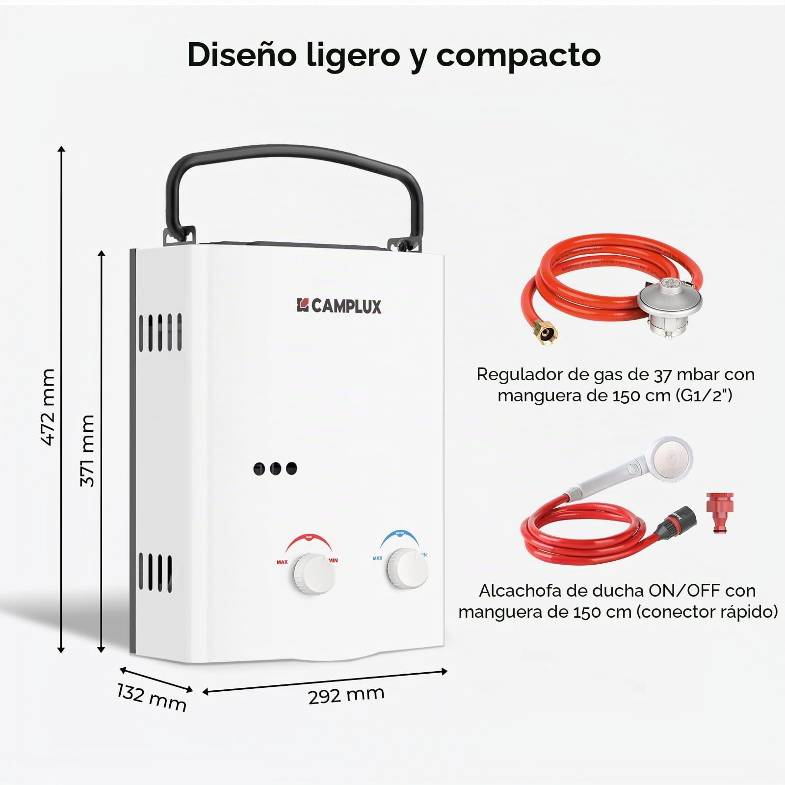 Camplux AY132N Calentador de Agua a Gas de 5 Litros, Portátil Ducha al Aire Libre para Camping, RV, Lavar Caballos Imagen del producto 6