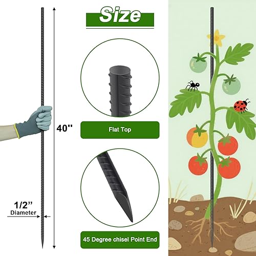 Miniatura 2 de AAGUT 40 estacas de refuerzo de 12 pulgada, 10 piezas, estacas rectas de tierra resistentes con punta de cincel para cemento, forma de hormigón,
