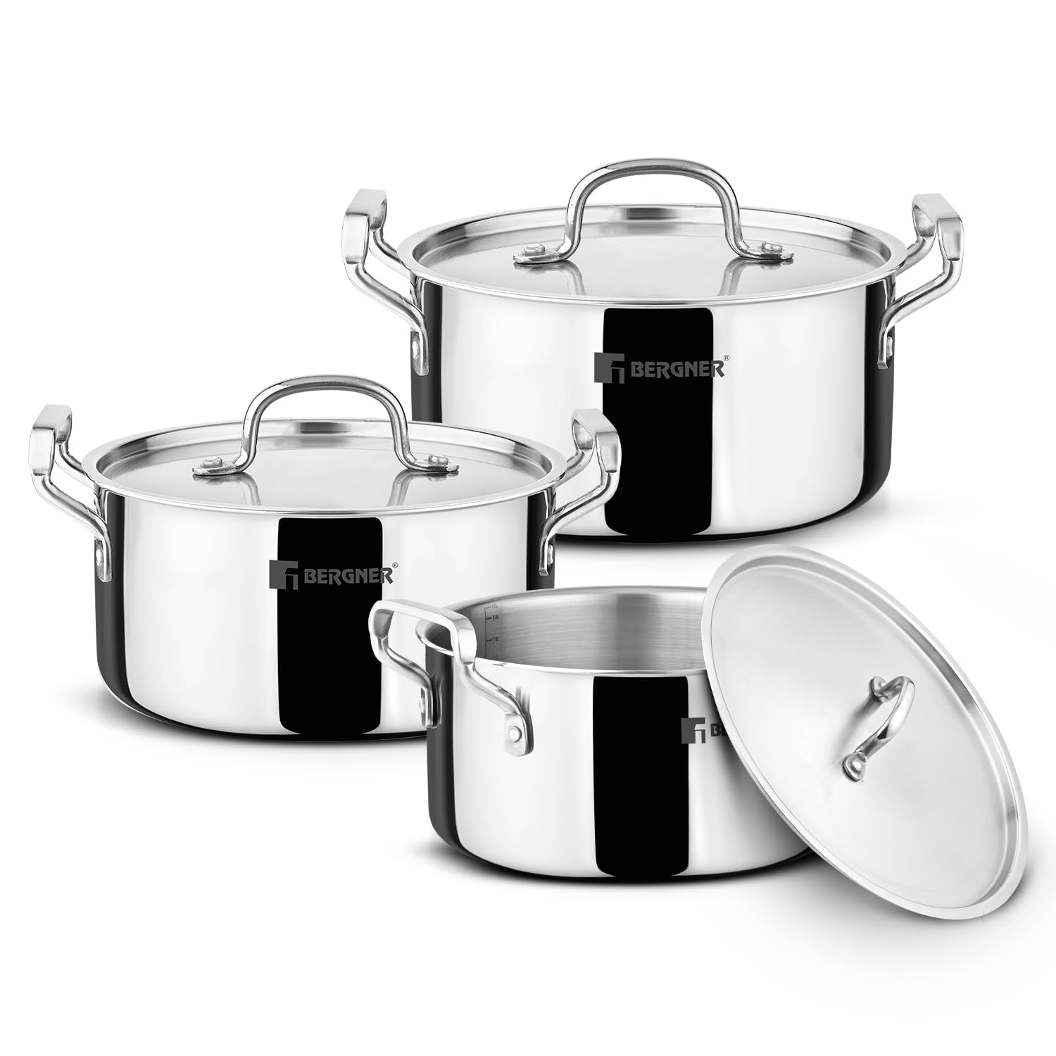 BERGNER Tripro Tri-Ply Stainless Steel Cook and Serve Casserole Combo Set – 20cm/3.5 Liters, 22cm/4L, 24cm/5.5L with 3 Lids, 3 Pcs Biryani Pots | Handi, 2.5mm Thickness – Induction and Gas Stove Ready BERGNER Tripro Tri-Ply Stainless Steel Cook and Serve Casserole Combo Set – 20cm/3.5 Liters, 22cm/4L, 24cm/5.5L with 3 Lids, 3 Pcs Biryani Pots | Handi, 2.5mm Thickness – Induction and Gas Stove Ready