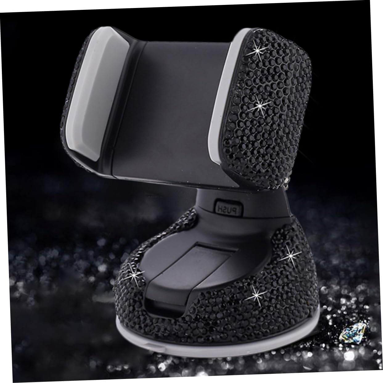 Supporto Auto Smartphone per Bocchetta Aria e Cruscotto 2 Pezzi Nero | Abs Protezione Antiscivolo, Installazione Semplice, Struttura Decorativa Strass