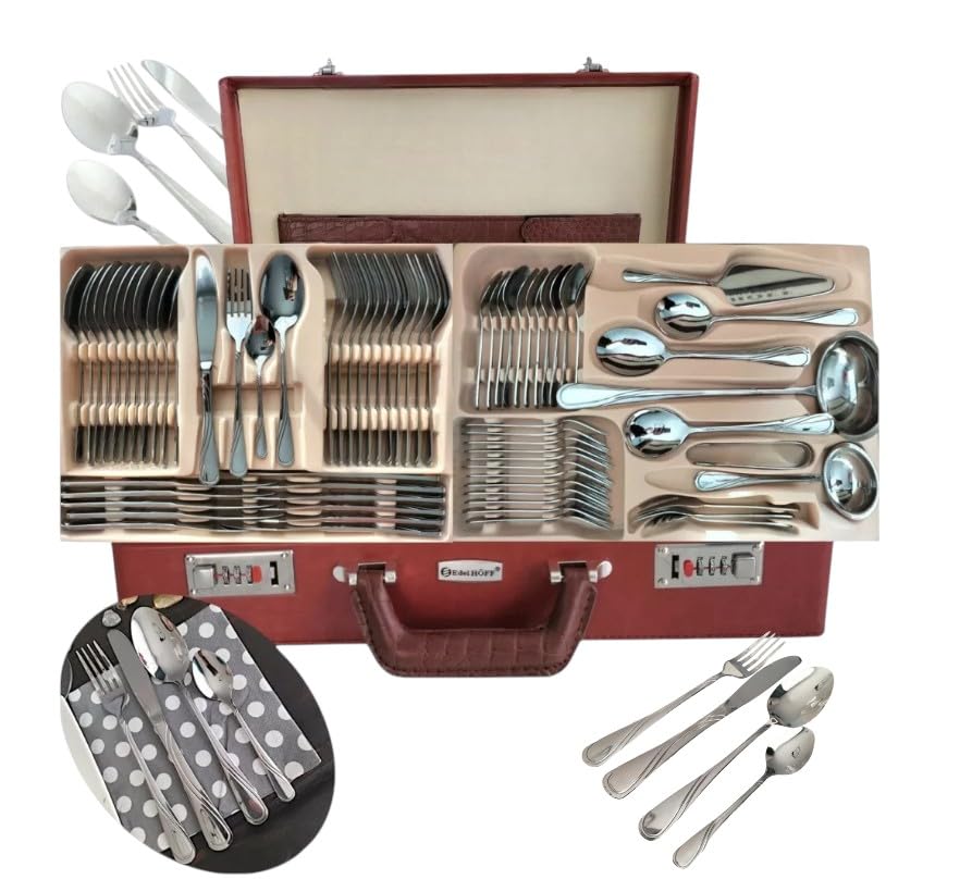 Besteck im Koffer, 72 Teile, 12 Personen, Edelstahl, Gabel, Löffel, Messer 2231C