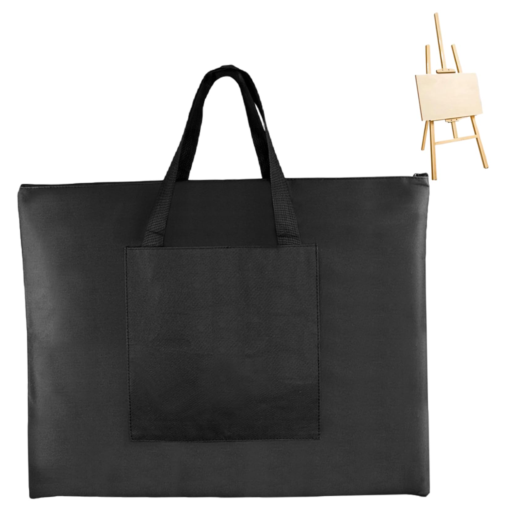 Kunst-Portfolio-Tasche, 55, 9 x 35, 6 cm, Reißverschluss, Portfolio-Tasche mit Griff und Außentasche, wasserdichte schwarze Kunstaufbewahrung aus Canvas für Zeichenbrett, Poster, Akten, Kunsttasche