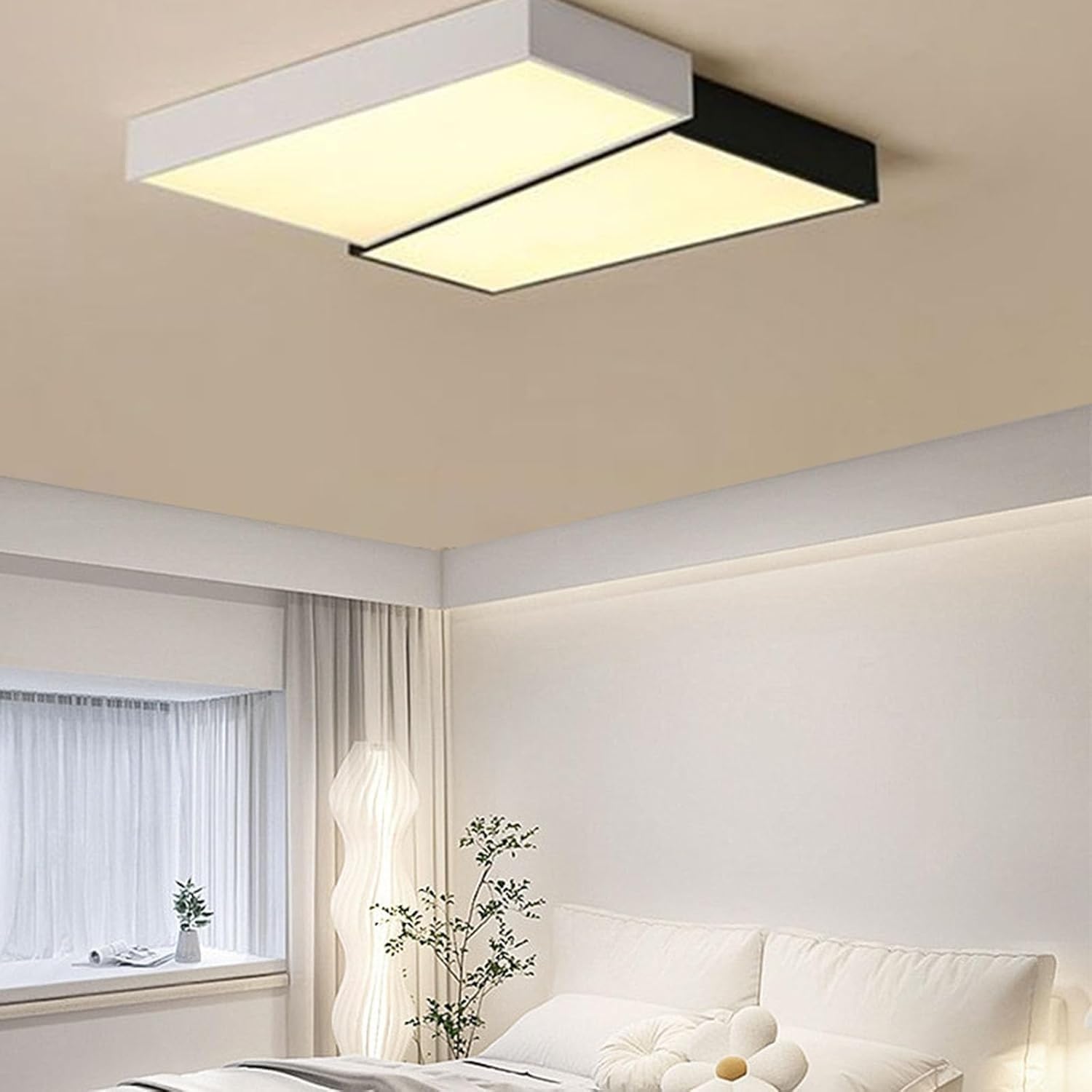 Modern LED Flush Mounted Ceiling Light, Acrylic Lampshade Square 3-Color Dimming Ceiling Lights Fixture with Remote Control, Lighting Fixtures for Living Room, Bedroom, Kitchen(60cm)