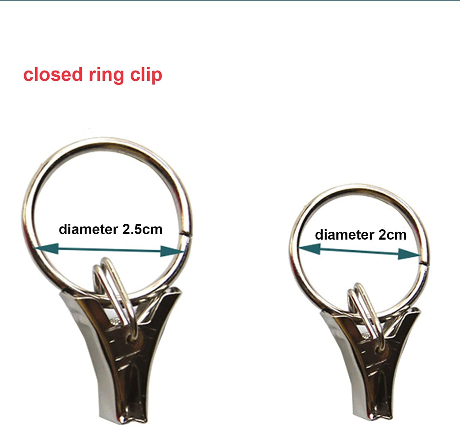 EISTEE Gardinenringe, Gardinenhaken, Aufhängeringe, 20 Stück Gardinenklammern aus Metall, Gardinenringe, Gardinenringe for Aufhängen, dekorativer Ring, Schlüsselring (Color : 2cm Closed)