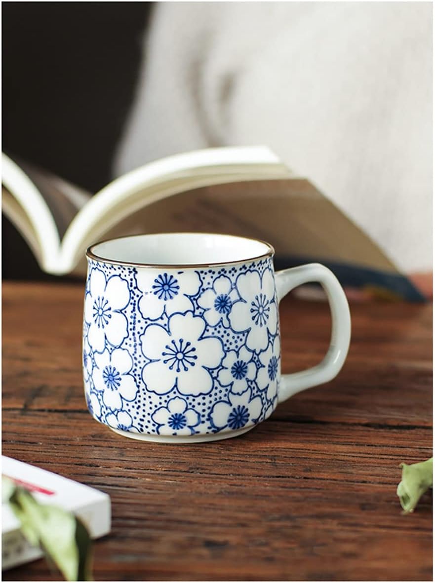 Hand-painted Ceramic Tea Mugs Japanese Antiquity Sake Coffee Cups, 8.5oz Mini Breakfast Mug(E)