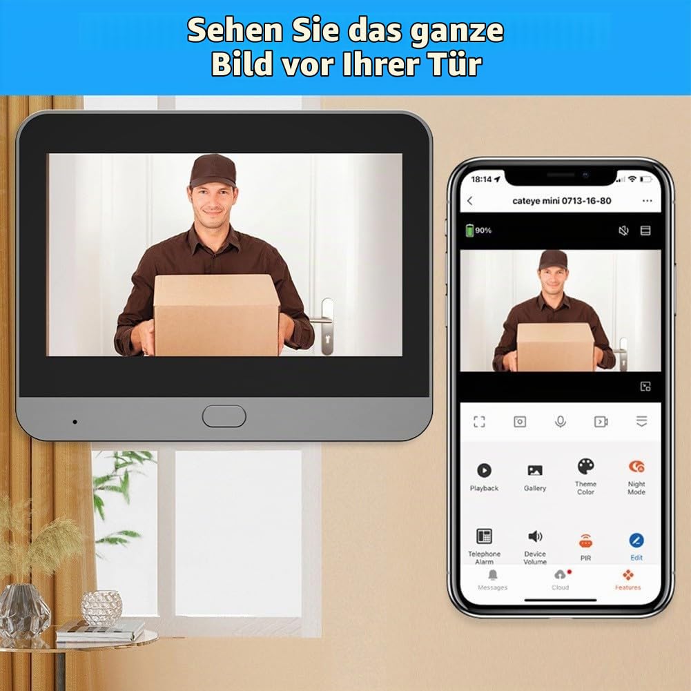 Digitale Türspion-Kamera mit 10,9 cm Farbmonitor, 1080P Nacht, PIR-Bewegungssensor, kabelloser WLAN-Viewer für die Sicherheit zu Hause