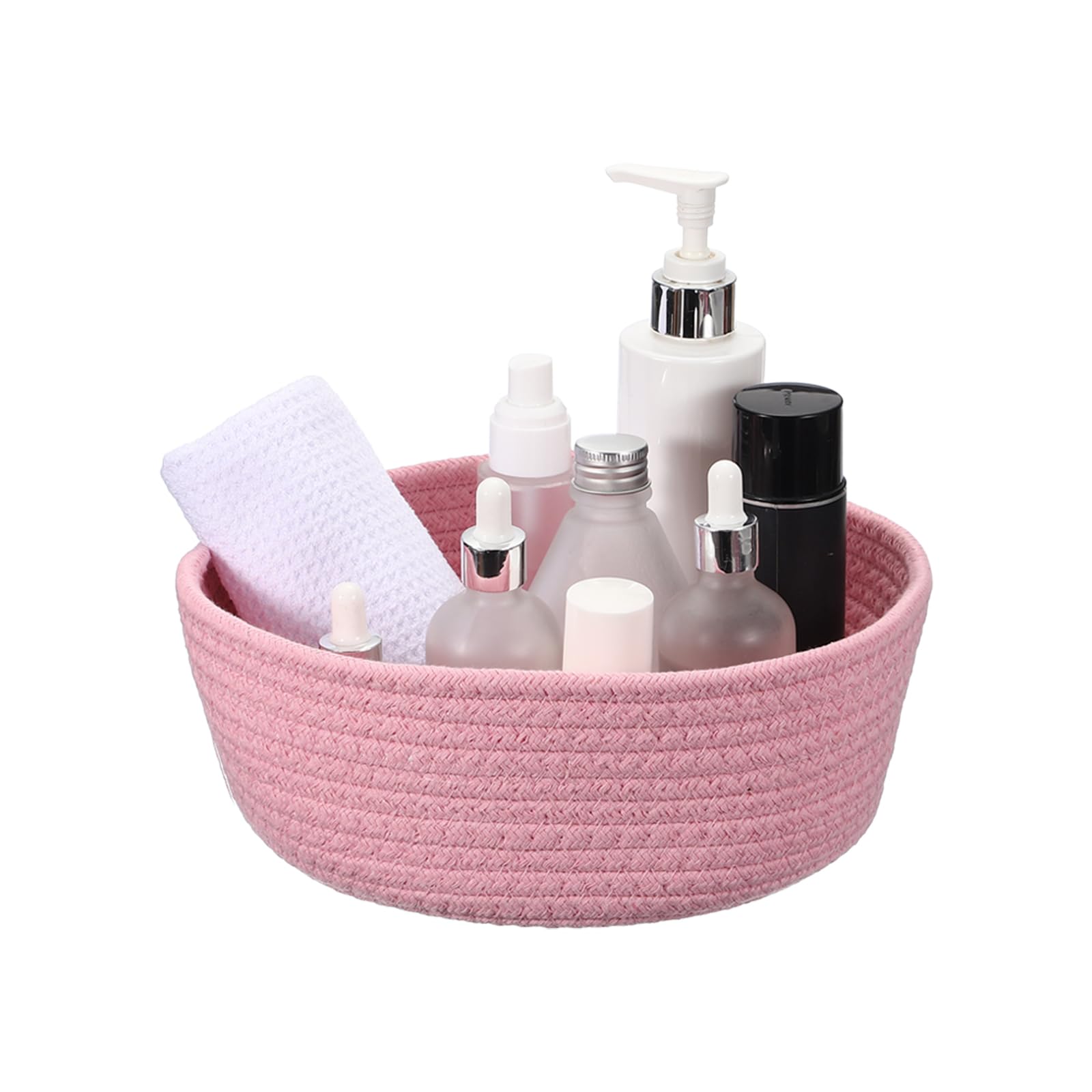 QUARKZMAN Piccolo Cesto Intrecciato In Corda Di Cotone 20 X 8Cm Cestino Rotondo Organizer Carino Contenitore Per Ripiani Armadio Casa Ufficio Organizzazione Rosa