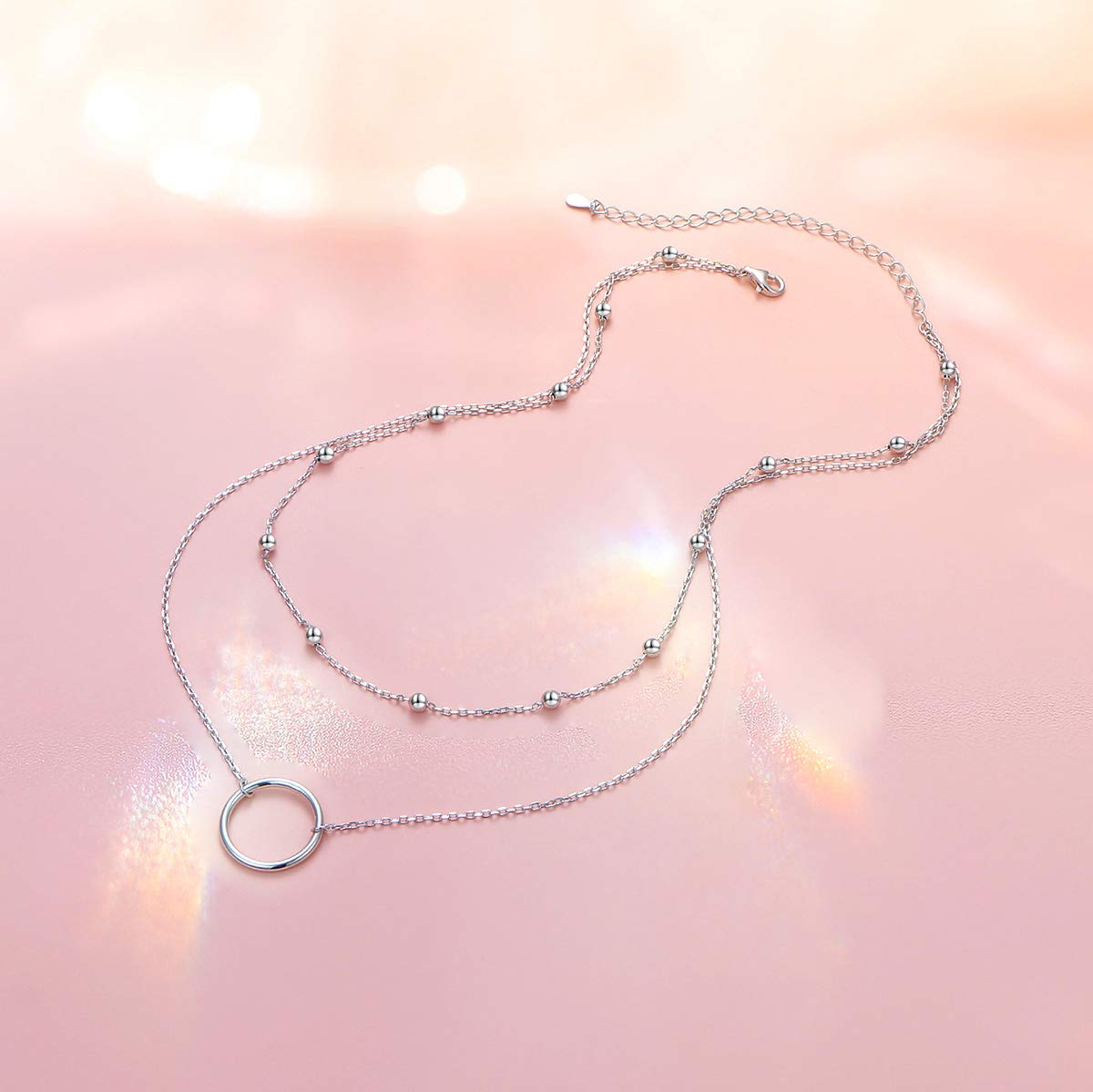 Kette Silber Halskette Damen Silber 925 Layering Halskette Mehrschichtige Halsketten Herz/Kreis Choker für frauen Modeschmuck Kette Set Boho Schmuck Geschenk