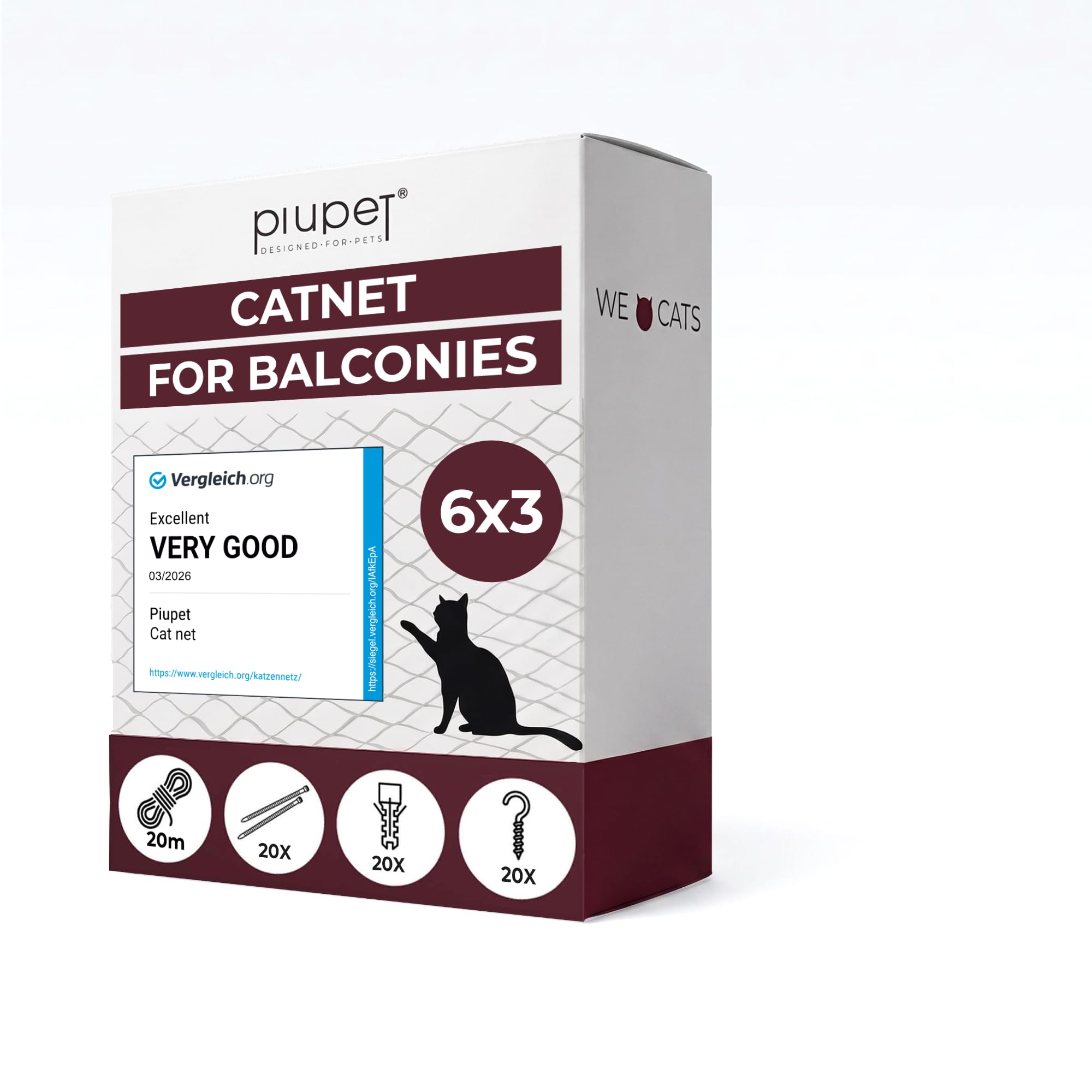 PiuPet® Cat Safety Net (transparent) incl. fastening rope, Protective Net for Balcony & Window (6 x 3 m)