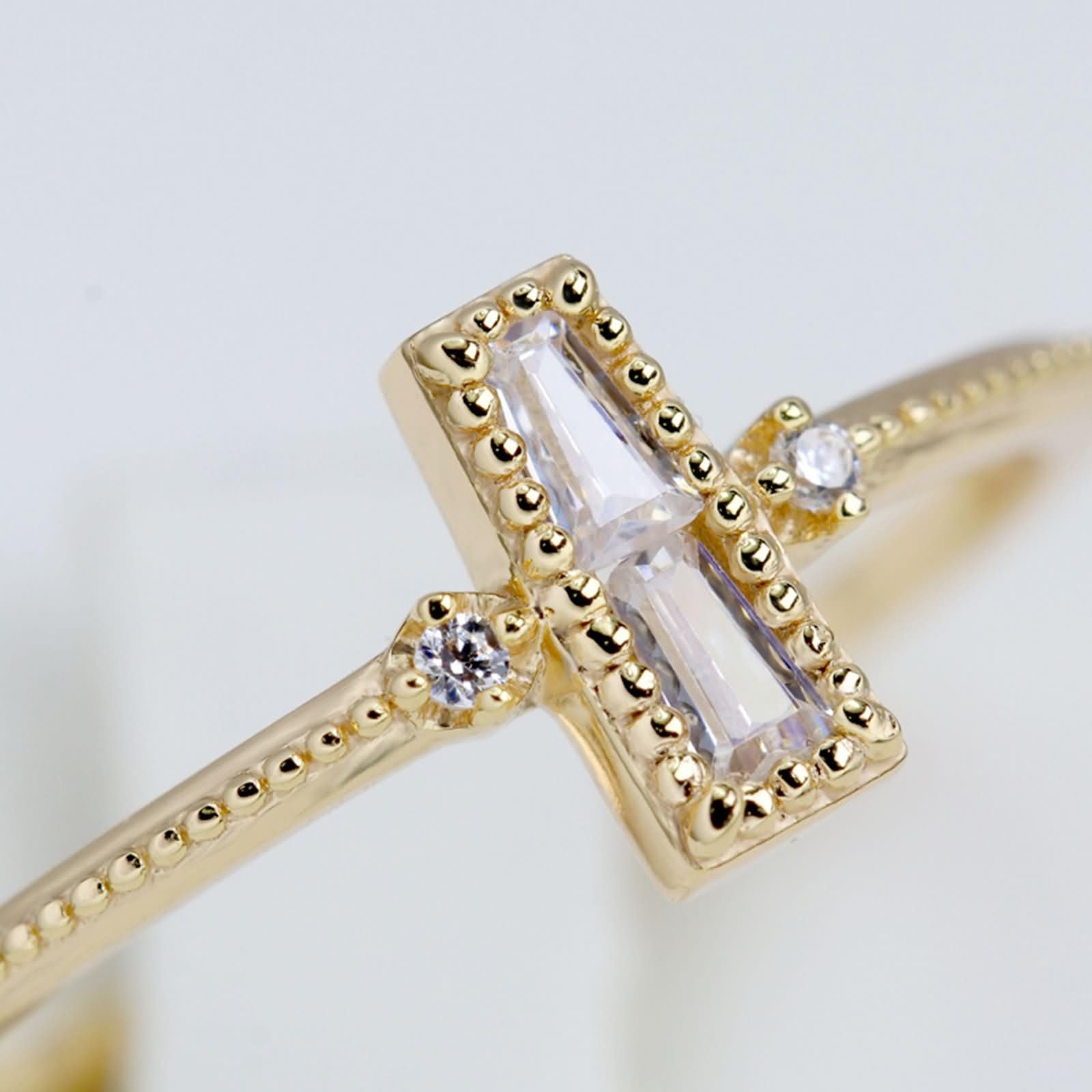 Anello Donna Promessa, Anello Promessa Sottile a Perline Geometrico con Moissanite in Oro giallo