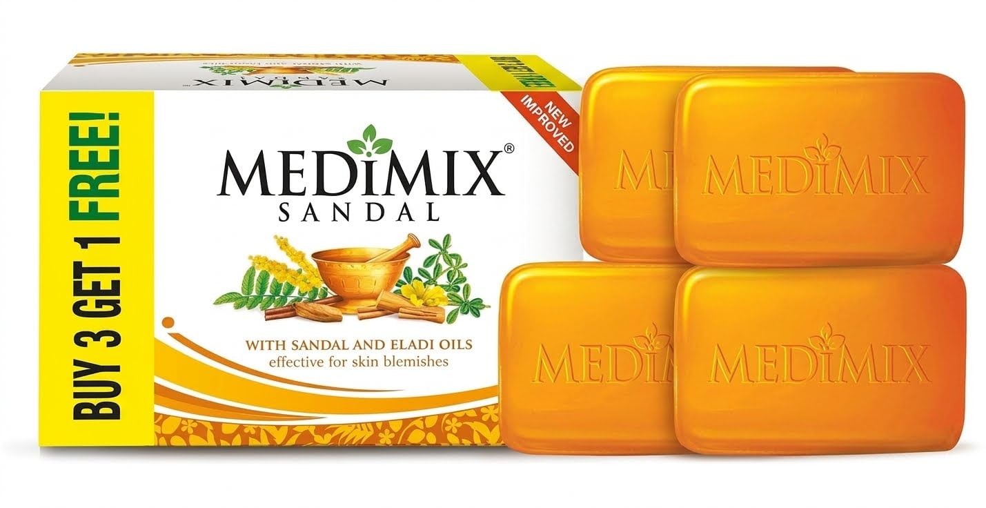 Medimix Ayurvedic Sandal Soap Combo Pack (125g x 4) | Sandal & Eladi Oil Bathing Bar for Blemish-Free, Glowing Skin-image-6