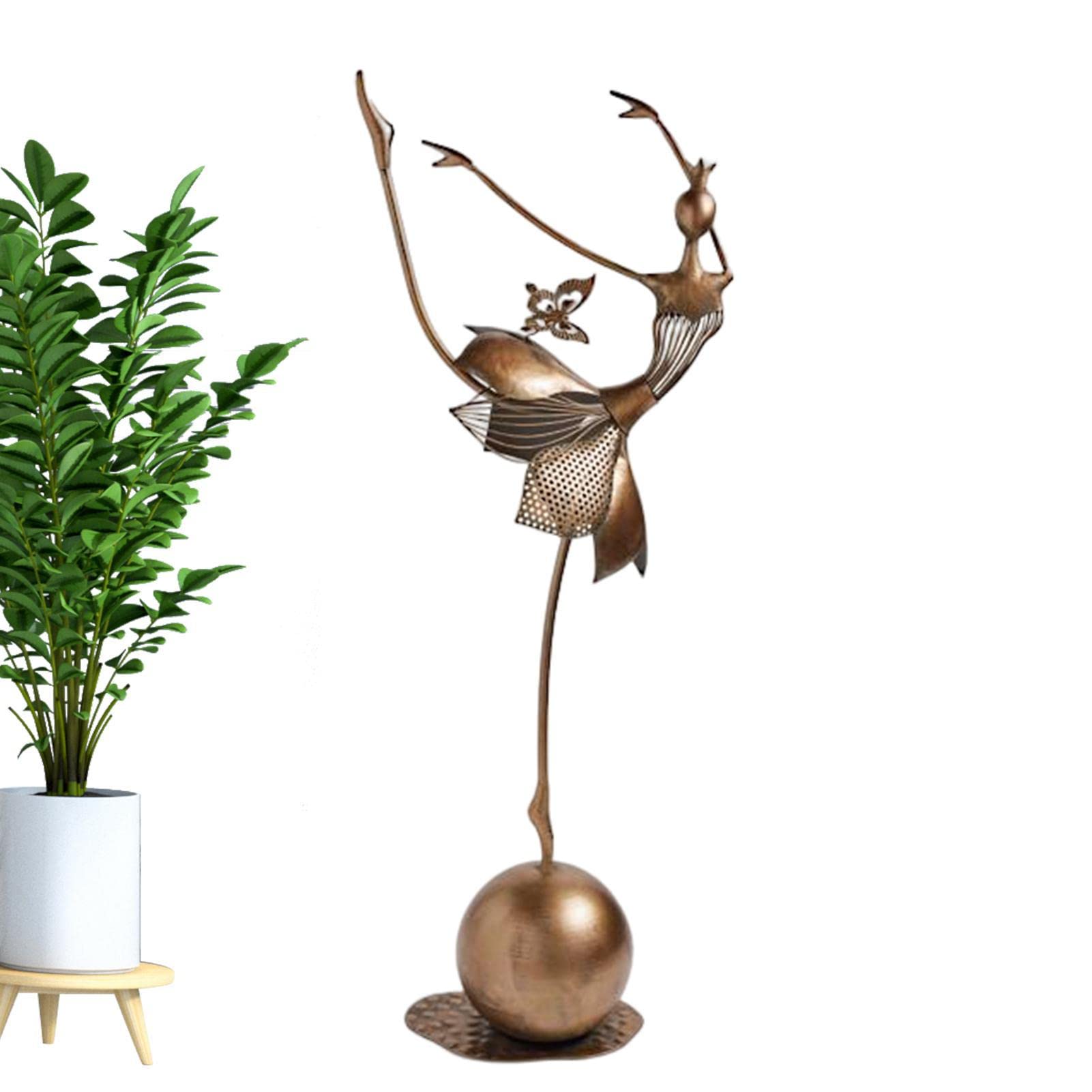 Estatua de jardín de niña bailarina de metal, adorno de bailarina de pie, escultura de arte de jardín, figura moderna de ballet para niña, estatua de bailarina, decoración de metal al aire libre