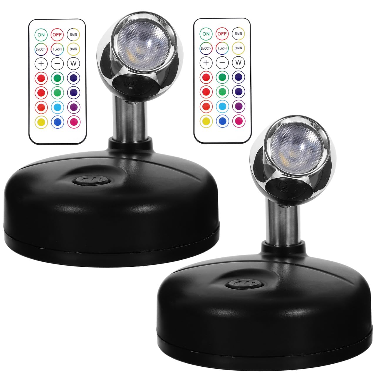 Angoily 2pcs Remote Control Adjustable Spot Lights Indoor Battery Operated Accent Lighting with Colors for Cabinets Shelves and Displays Lighting
