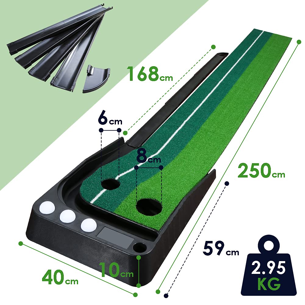 Puttingmatte Mit Auto Ball Return Funktion, Putter, 3 Bälle, Indoor Outdoor Übungsmatte für Büro - Golf Putting Trainer