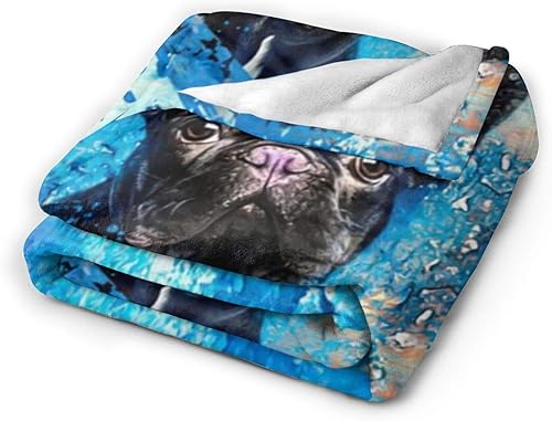 Miniatura 2 de Manta de franela de lujo, bulldog francés, perro negro y azul, con patrón abstracto de graffiti para clima frío, decoración al aire libre, manta de