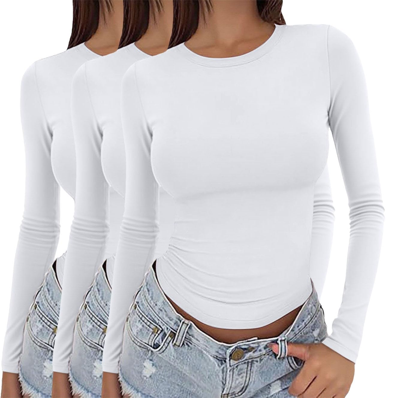 Camiseta térmica de mujer de manga larga para invierno, top básico, elegante, clásica, camiseta de manga larga, color liso, térmica, otoño, jerséis de cuello redondo suave, moda de gran tamaño, camisa