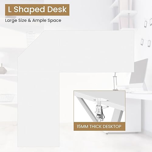 Miniatura 20 de BLKMTY Escritorio en forma de L para juegos de PC, escritorio para computadora con soporte para monitor, escritorio grande para estudiar, mesa Negro