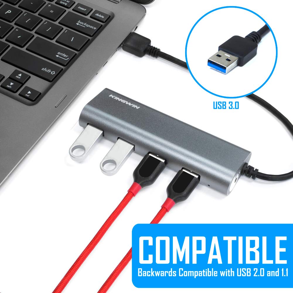USB Hub 4-Port (5Gps) Transfer Speed Kingwin Data Hub for Flash Drive & Card Reader on MacBook Pro, Mac Computer, Mini Computer, Mac Pro, and more - 4