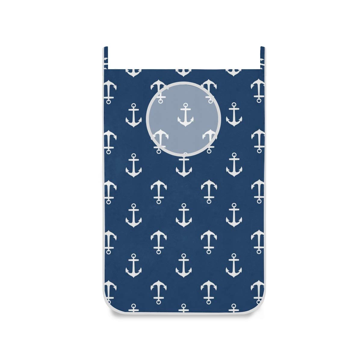 Door Hanging Laundry Hamper Sea Anchor Blue Dirty Clothes Bag Fabric Wash Bag with Stainless Steel Hooks,Set of 2