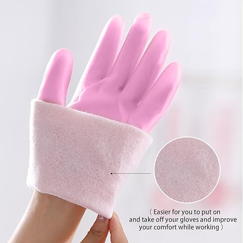 Miniatura 7 de KAQ Guantes de limpieza para lavavajillas, 3 pares, guantes de goma reutilizables con forro de algodón, puño largo, guantes de cocina y jardinería