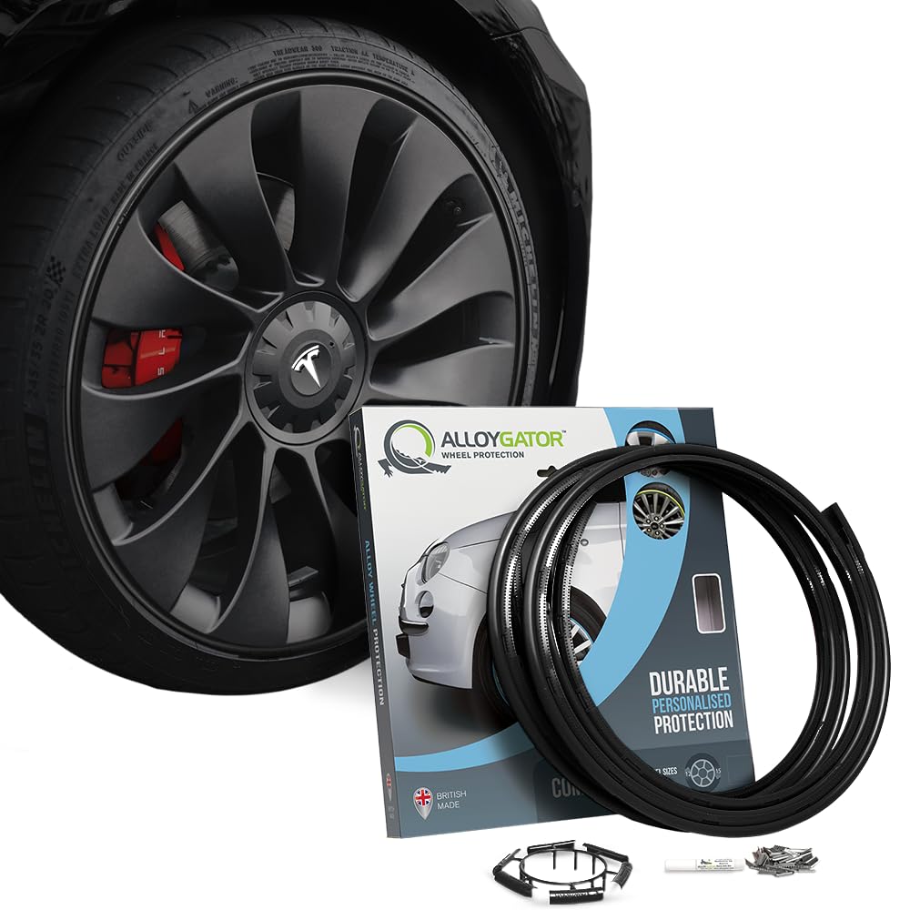 AlloyGator Black Alloy Wheel Protectors to Avoid Kerb Scratches & Scuffs – Fits Up to 15" x 4 Wheels | Fits All Cars | Adhesive Free Car Exterior Accessory | 15 Colour Options
