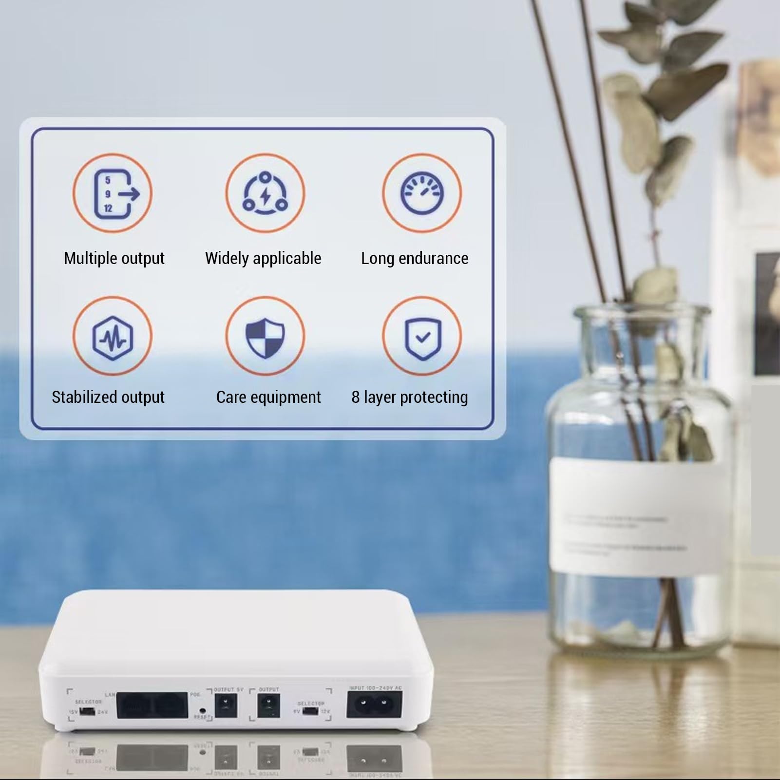 YWBL-WH Mini UPS de Respaldo de Batería, Fuente de Alimentación Ininterrumpida de 8000 MAh con Protección contra Cortocircuitos, para Enrutador, Módem, Cámara de Seguridad, Teléfono (Enchufe de la UE)