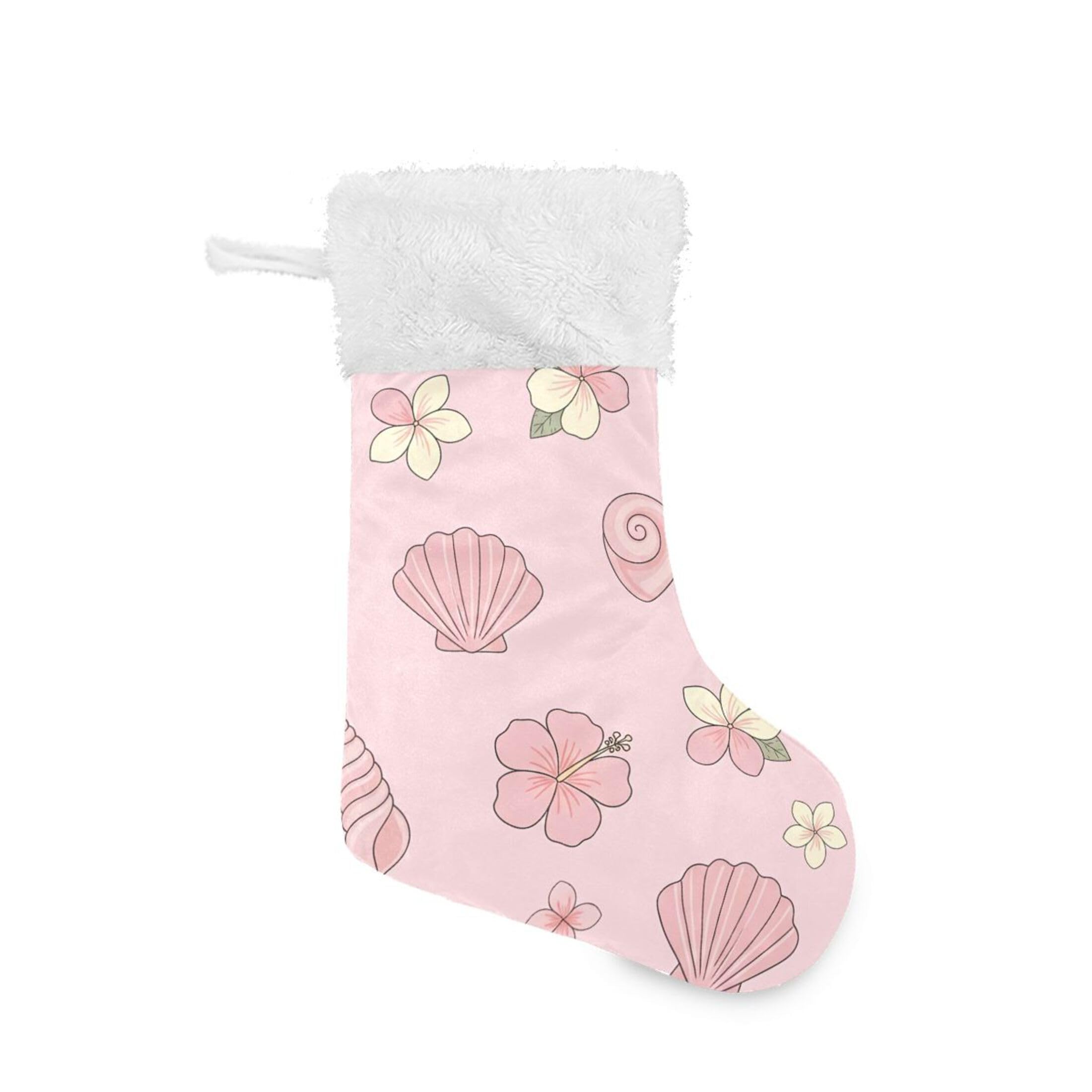 Fuauuyl Seashells Christmas Stocking 18 In Xmas Hanging Stocking with Plush Cuff for Family Holiday Party Fireplace Decorations, 1 Pack