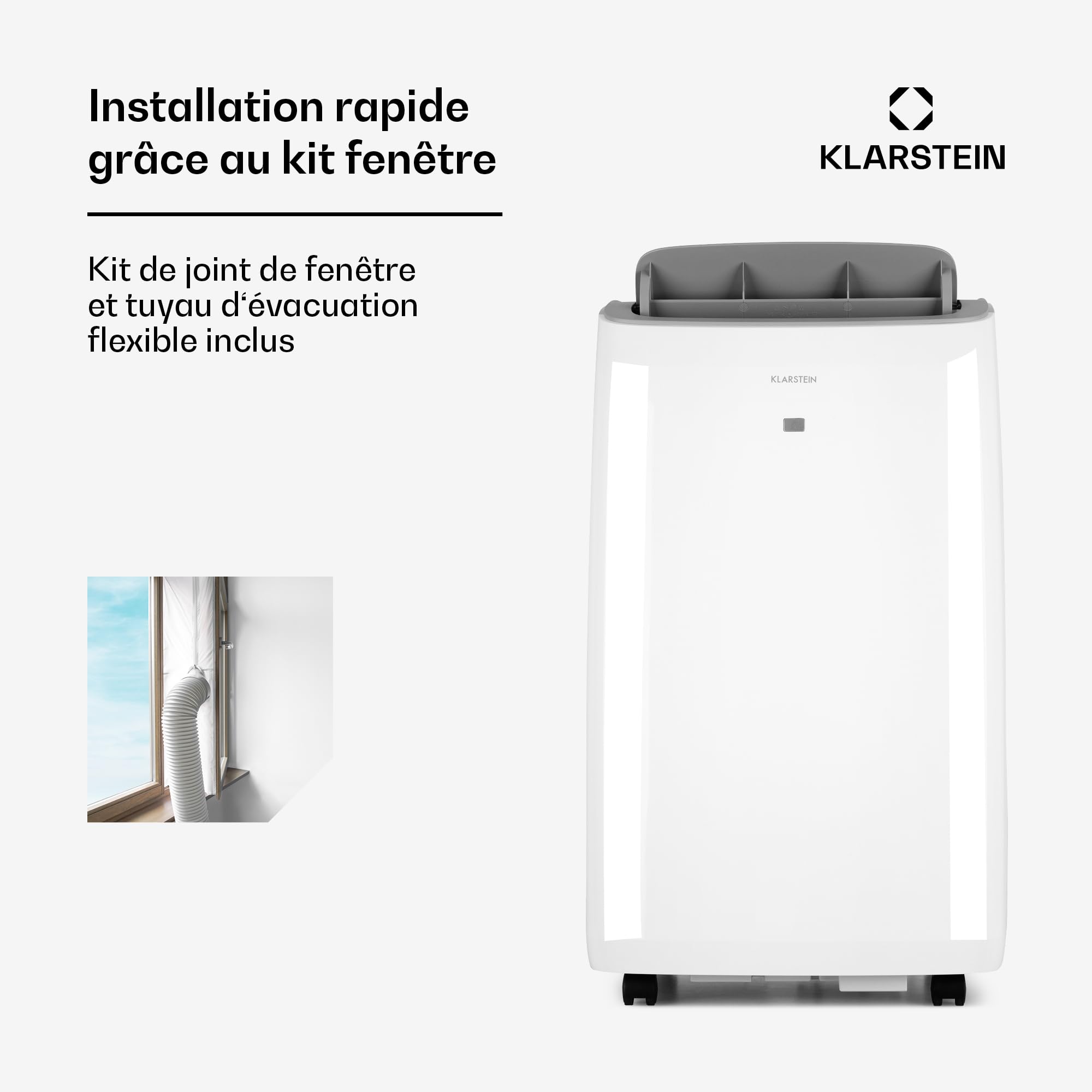Klarstein Climatiseur Mobile Silencieux, Mini Climatiseur 3 en 1, Mode Nuit, Déshumidificateur, Ventilateur, Petite Climatisation à Faible Conso, Evacuation, Clim Portable, 12000 BTU, Climatiseurs