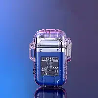 Isqueiro elétrico à prova d'água, 3 modos de lanterna, arco duplo, isqueiro de plasma, recarregável por USB, à prova de vento, sem chama, sobrevivência, EDC, acampamento, sobrevivência tático (azul)