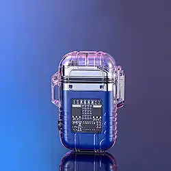 Isqueiro elétrico à prova d'água, 3 modos de lanterna, arco duplo, isqueiro de plasma, recarregável por USB, à prova de vento, sem chama, sobrevivência, EDC, acampamento, sobrevivência tático (azul)
