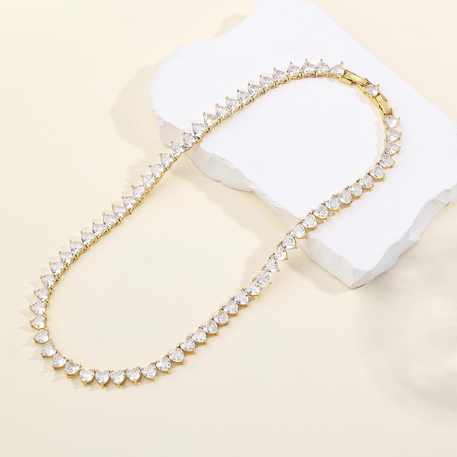 FEEL STYLE ハートテニスネックレス 女性用 - 4mm 6mm 18K ホワイトゴールドメッキ ダイヤモンドネックレス -