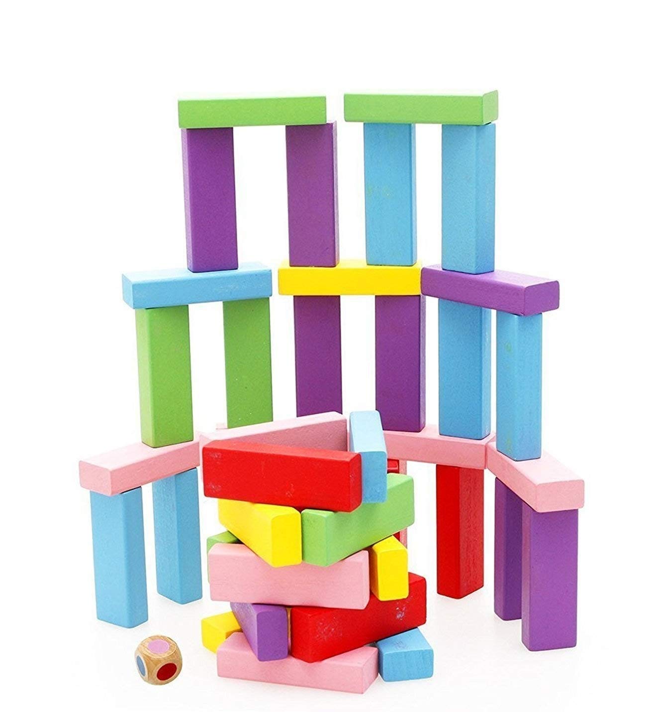 Mahi Enterprise? Multi Colour 54 Pcs Blocks 1 Dices Wooden Numbered Building Bricks Stacking Classic Traditional Toppling Tumbling Tower Game Kid Gift - Challenging Maths for Adults and Kids 2