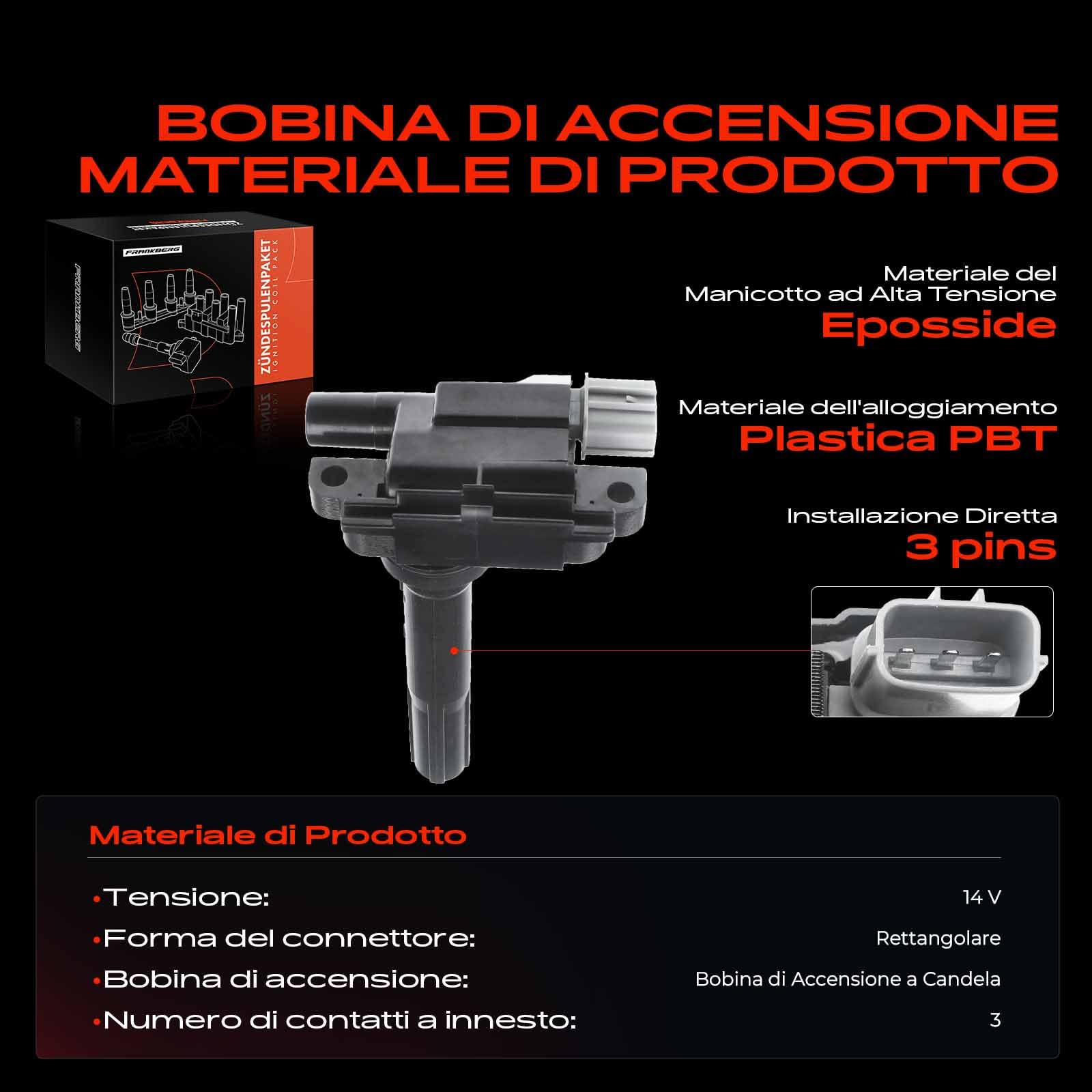 Frankberg Bobine di accensione Benzina Compatibile con Jimny Veicolo fuoistrada Chiuso SN 1.3L SX4 EY G.Y 1.6L SX4 S-Cross JY 1.6L Wagon R+ Compatto MA 1.3L Ignis I FH 1.3L Replace# 3340062J00000