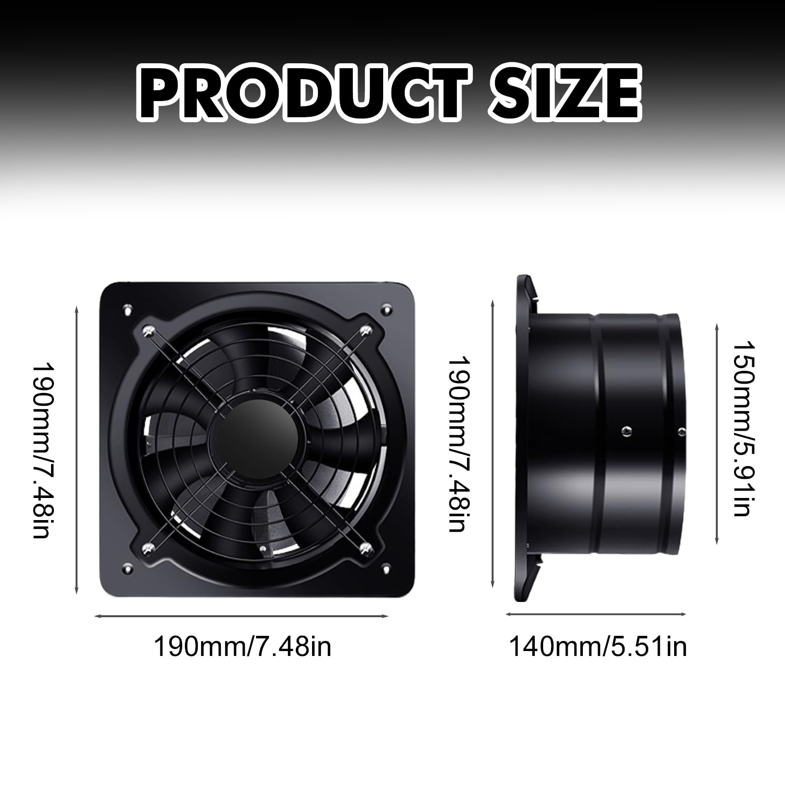 Ventilatore aspiratore con interruttore: ventilatore da bagno in metallo industriale, silenzioso, 600 m³/h, 6 pollici, potente ventilatore da parete, per cucina, bagno e cantina, 160 mm