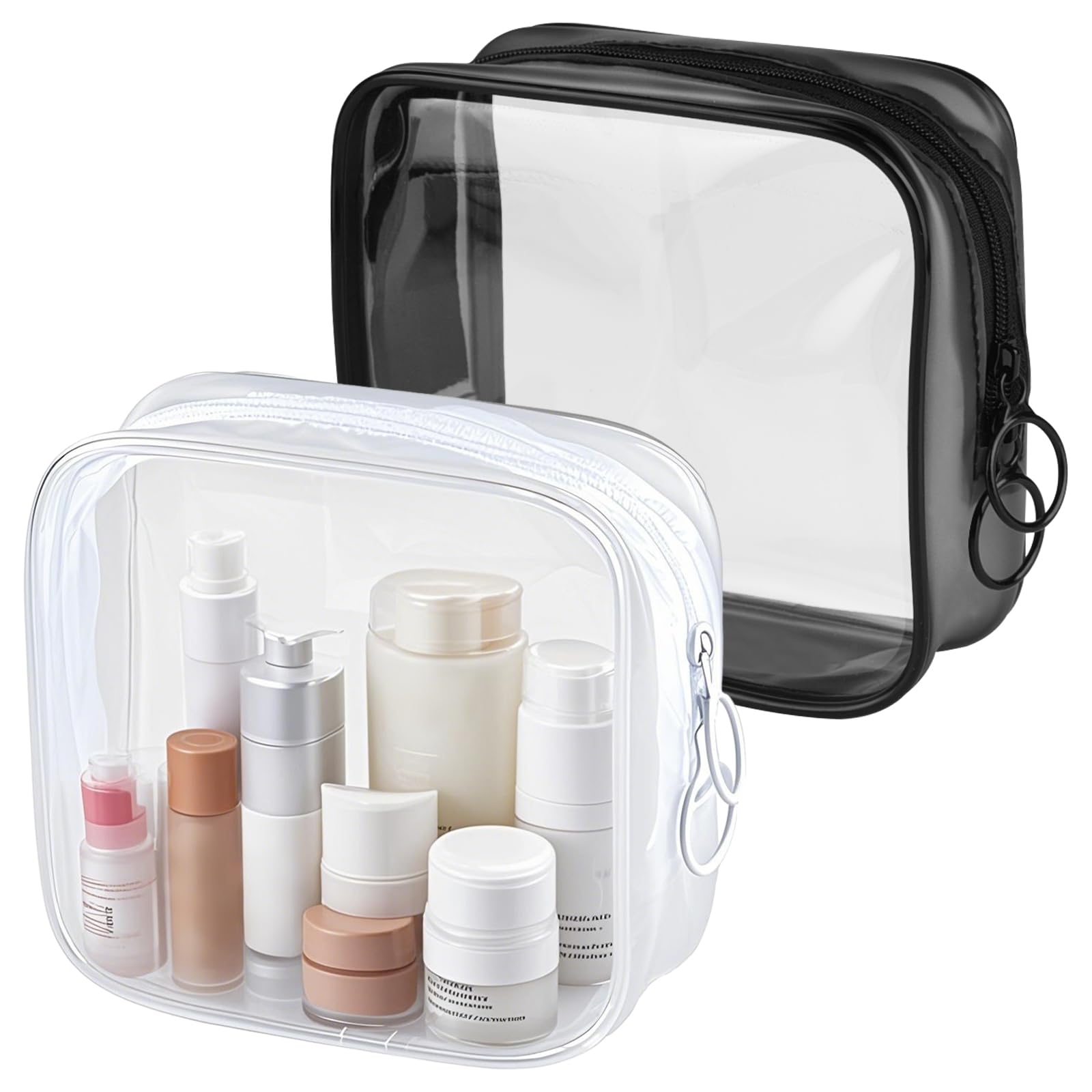 PLULON Small Clear Travel Toiletry Bag - TSA Approved Mini Make Up Zipper Pouch Cosmetic Bag for Women & Men's Purse Essentials