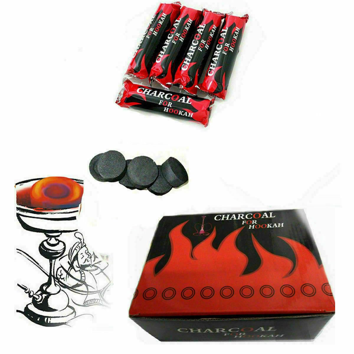 Divine Uk Back 100 Charcoal Disc Tablet & 10 Roll Coal Instant Light Hookah Nargila Shisha@Divine Uk
