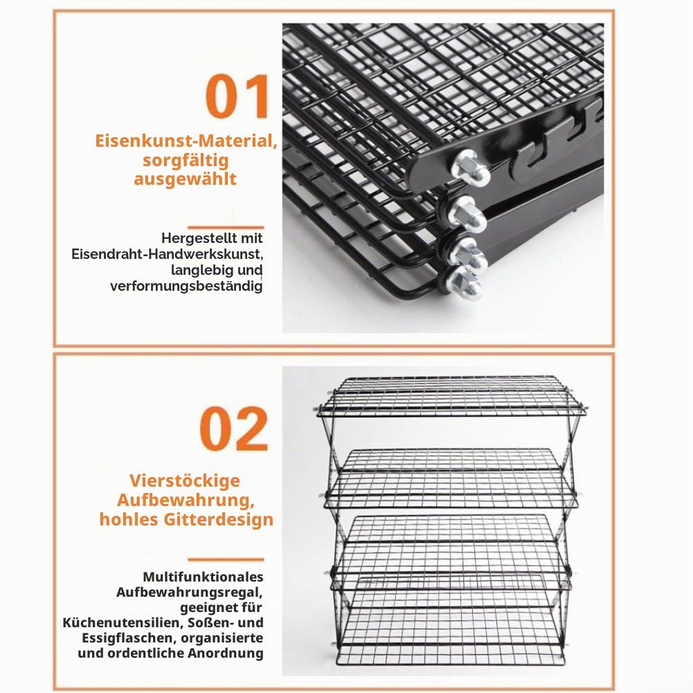 Abkühlgitter,Kuchengitter Abkühlgitter,Zusammenklappbarer 2/3/4-stöckiger Abkühlrost Aus Eisen Für Kuchen, Kekse Und Brot Stapelbares Backgitter Schwarz(Four-layer)
