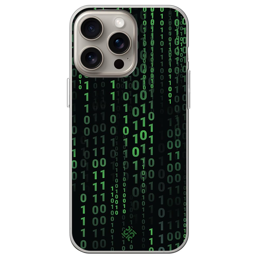 Movilshop Case for [iPhone 15 Pro Max] Fantastic Cinema [ Binary Numbers Matrix ] Flexible Silicone Transparent Case Cover Gel for Smartphone.