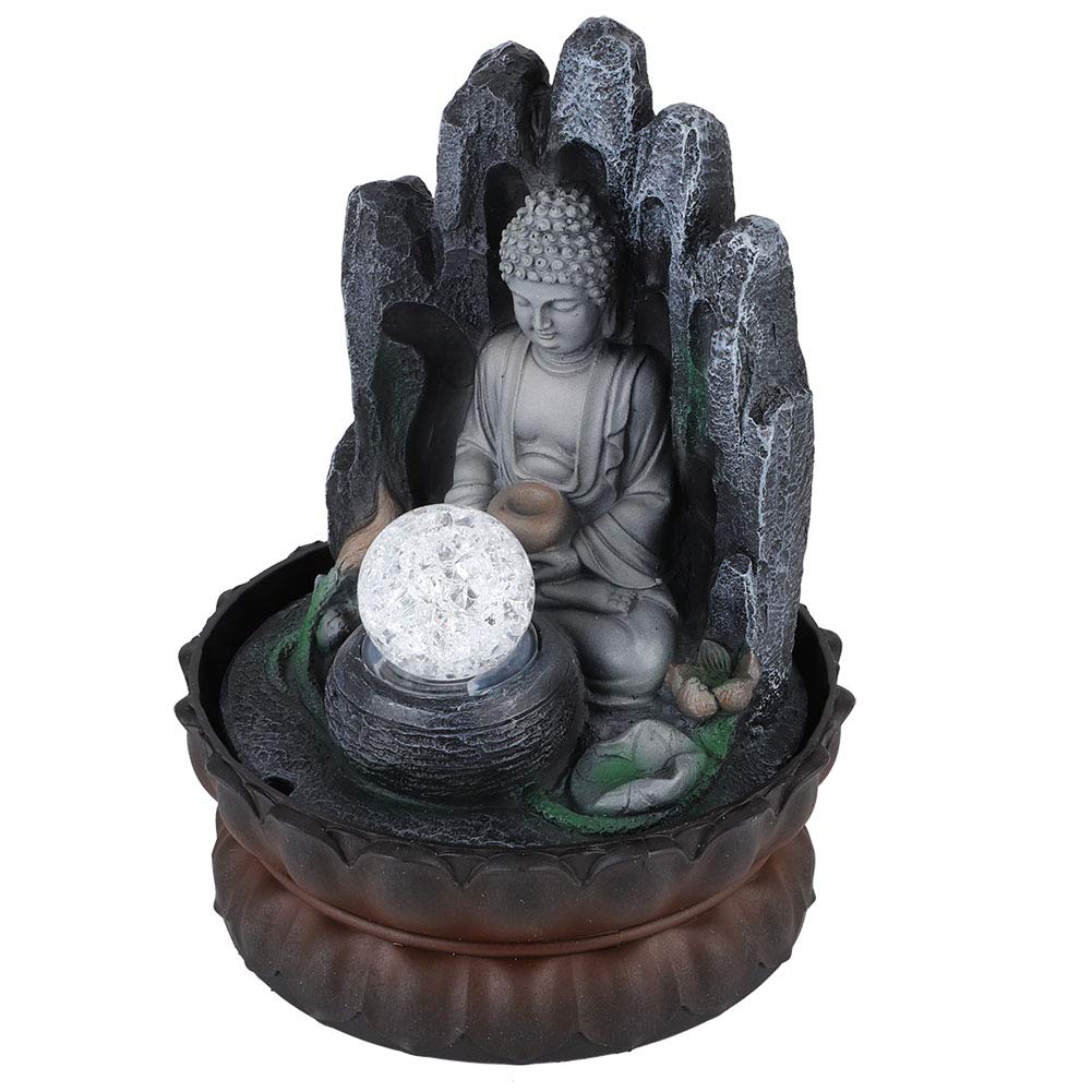 Fontaine de Bureau en Forme de Bouddha, Décoration élégante en Résine LED avec Lumière pour Salon, Chambre à Coucher, Décoration D'intérieur, Taille 20,5 X 20,5 X 26, Cm (Prise UE 220)